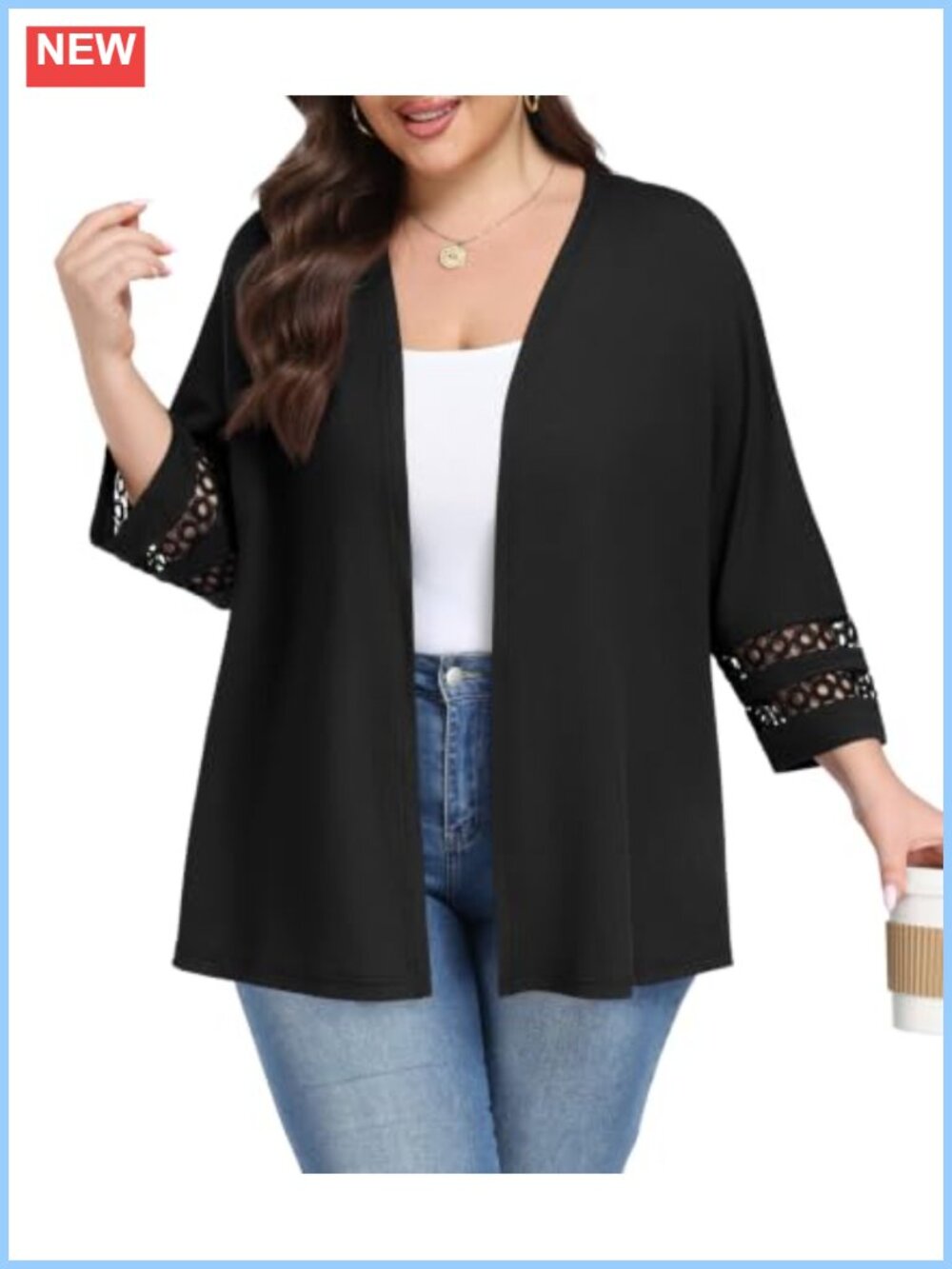 Womens Plus Size Open Front 3/4 Sleeve Lightweight Cardigan Sweater 1X-5X
